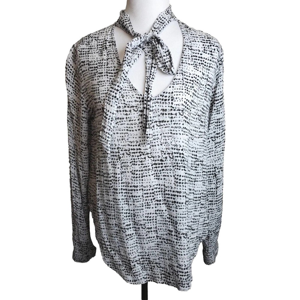 ANTHROPOLOGIE‎ Cloth & Stone Black & White Top Women Secretary Bow Rayon Small